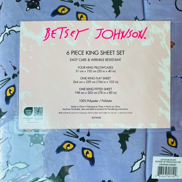 Viral tiktok Betsey Johnson Halloween purple bat cat and vampire sheet set KING - Picture 2 of 2